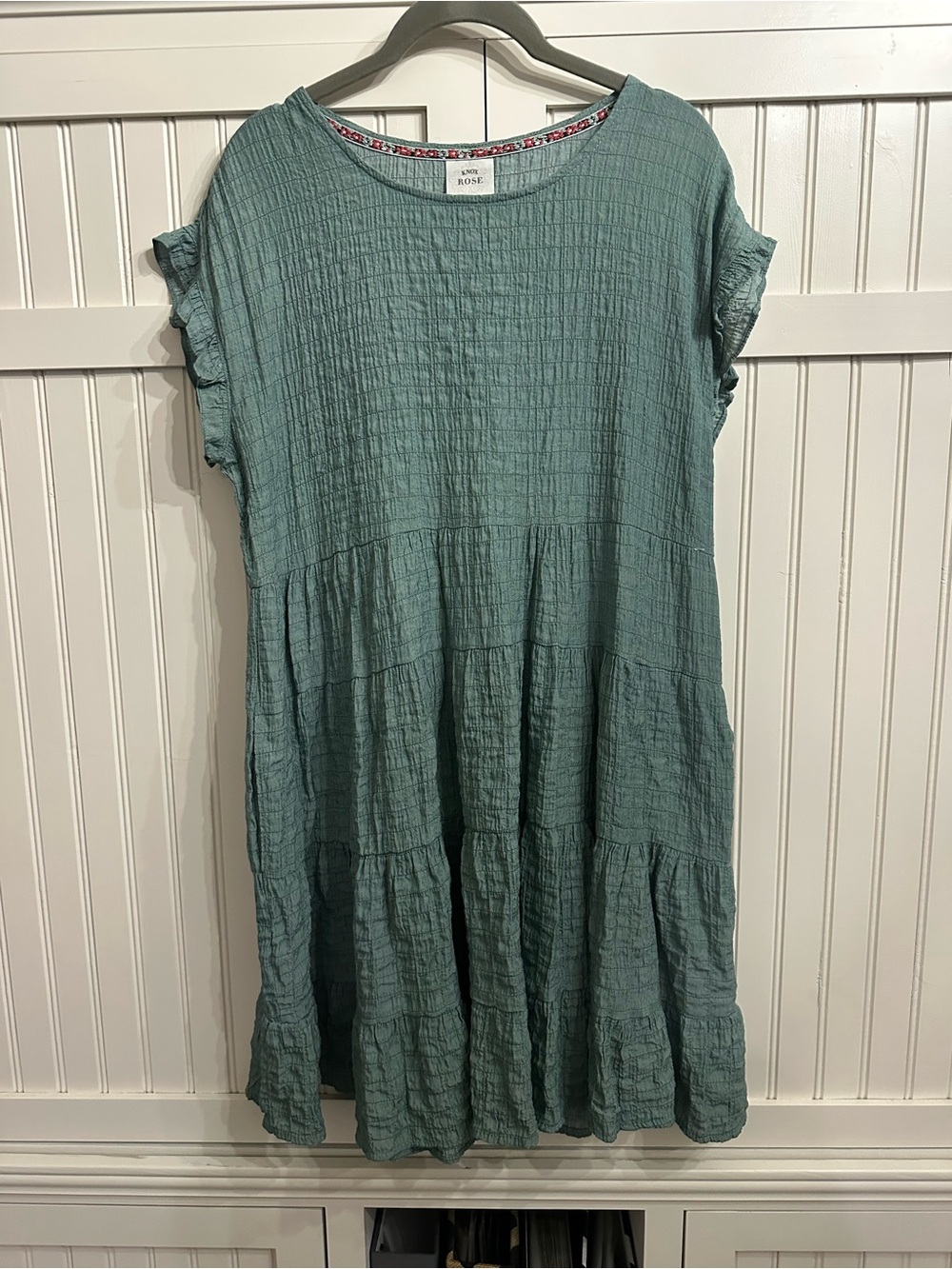 Knox Rose Dusty Teal Tiered Midi Dress with Pockets Size M